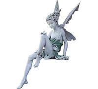 Hada Sentada Ornamento de Jardín 22 cm de Altura, Tudor y Turek Sentado Estatua de Hada Mágica, Elfos de Resina Figura de Jardín Escultura Figuras de Hadas con Alas