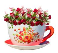 Hadaaya 7.5 """" Cermica redonda de tazas de t macetas con platillo para suculentas orqudeas hierbas cactus flores de plantas de interior de int