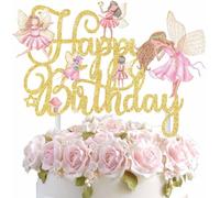 Hadas Tartas Cumpleaños Decoracion Hada Destello Feliz Cumpleaños Tartas Decoracion Hadas Cake Topper para Niñas Bautismo Fiesta de Cuentos de Hada (Dorado)