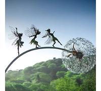 Hadas y diente de león bailando juntos - Decoración de jardín de metal Fairy Bloom decoración de jardín, jardín de hadas mítico de hadas, figura mágica de coleccionista