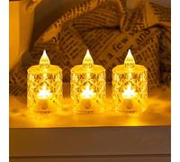 HADAVAKA LED Clear Crystal Candle Lights, Crystal Flameless Lights Candle Sets, Battery Operated Candles, Long Lasting Tea Light Candles for Weddings, Holidays, Parties, Home Decor (S)