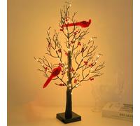 HADAVAKA Led Vintage Glowing Trees, Little Red Bird Tree Lights, With Lighted Branches & Berries, Artificial Trees Twig Branches, Halloween Christmas Decor For Home, Mantel, Office, and Party