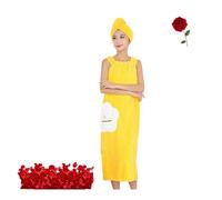 HADAVAKA Women's Wearable Shower Skirt, Soft Wearable Water Absorbent Bathing Skirts, with Dry Hair Hat, Easy To Put On, Super Absorbent, Four Seasons Wearable, For Gym Shower Bath (Yellow,L)