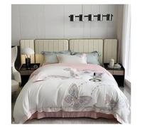 HADECOLL Juego de Ropa de Cama de Lujo Blanco con Bordado de Mariposas y Patchwork, Juego de sábanas de algodón Egipcio, Funda de Almohada y Funda nórdica de 4 Piezas, tamaño A-Queen.