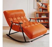 HADECOLL Mecedora Moderna de Mediados de Siglo con cojín Acolchado Grueso y Respaldo Alto para un Deslizamiento cómodo en Tela técnica Blanca (Talla única, Naranja)