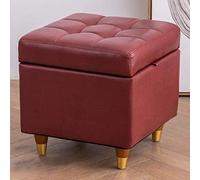 HADECOLL Otomana De Cuero Azul De Lujo con Patas De Madera Maciza para Sala De Estar O Reposapiés Elegante. Resistente Al Desgaste Y A La Carga. Altura De 15.74 Pulgadas, Color Rojo.