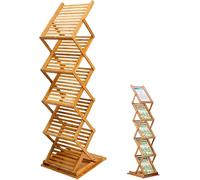 HADECOLL Revistero de Suelo Plegable de bambú, Estante para revistas de Varios Niveles, Estante para periódicos de Suelo, Organizador de folletos, Expositor de Suelo, A