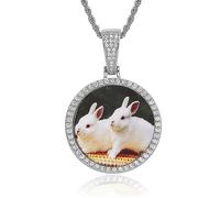 hadefa Collar personalizado con foto, joyería redonda personalizada de plata para hombres y mujeres, regalos para mamá, papá, amigos, standard, Cobre, Circonia cúbica