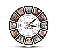 hadefa Reloj de pared personalizado, reloj de pared con collage de 12 fotos, reloj de pared a pilas para sala de estar, dormitorio, decoración de comedor, 12 pulgadas (12 fotos)
