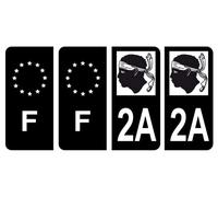 HADEXIA Lote de 4 pegatinas para placa de matrícula departamental 2A Corea del Sur Corse Negro & F France Europe