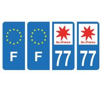 HADEXIA Lote de 4 pegatinas para placa de matrícula departamental 77 Seine-et Marne Región Isle-De-France & F France Europe
