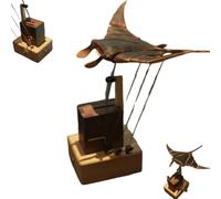 Hadghdf Adorno de Mantarraya Biónica Eléctrica de Madera, Versión Mejorada, Hecho a Mano, Decoración Artesanal de Autómata de Madera, Decoración Mecánica Oceánica Ifelike (1PCS)