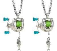 Hadghdf Collar con carrete de pesca pequeño, collar con carrete con manivela giratoria y guía de línea móvil, llavero con colgante de carrete giratorio, llavero para pescadores, para amigos (2 PCS)