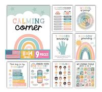 Hadley Designs 9 pósteres de esquina calmantes para el aula imprescindibles para profesores, suministros de esquina de calma de 11 x 14 pulgadas, tabla de sentimientos para niños de 4 a 8 años, póster