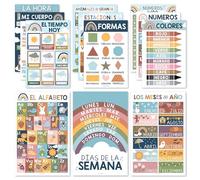 Hadley Designs Decoraciones de aula española: 12 pósteres españoles para el aula primaria, Abecedario para niños en español, pósteres educativos bilingües laminados bohemios de 11 x 17 pulgadas