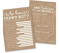 Hadley Designs Juegos de baby shower para 25 invitados - Tarjetas de predicciones y consejos para bebés Kraft para nuevos padres, Who Knows Mommy Best, Babyshower Game Girl Boy Género neutro, juegos