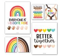 Hadley Designs Pósteres de diversidad para el aula primaria, 6 inclusive Everyone Is Welcome, decoración de aula, letrero de espacio seguro, póster de bondad preescolar para aulas, póster