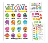 Hadley Designs Tabla de sentimientos para niños de 4 a 8 años, tabla de emociones para niños de 3 a 5 años, carteles de sentimientos de asesoramiento para el aula, carteles de aprendizaje