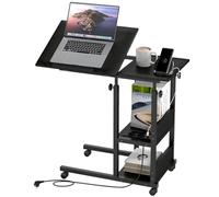 Hadulcet Mesa auxiliar para sofá, mesa auxiliar en forma de C con ruedas, mesa ajustable, postre con enchufe, mesa de sofá regulable en altura, mesa para ordenador portátil con espacio de