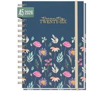 Häfft® Calendario internacional 2026 A5 "Flying Flowers" con encuadernación espiral en: EN/FR/IT/ES - organizador, planificador de vida - sostenible y respetuoso del clima