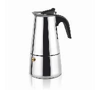 HAEGER SS Moka Pot 6 - Cafetera Italiana INOX, Apto en Todos los Elementos de Calefacción, válvula de Seguridad, manejo de Aislamiento térmico en Negro