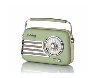 HAEGER Radio FM Vintage Retro Bluetooth - Batería 12H, Am/FM, USB, AUX, Bluetooh