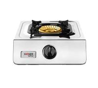 HAEGER SAFINE - Cocina a Gas con tecnología patentada, Encendido automático PIEZO, Doble Quemador en Bronce con 110mm, Cuerpo en INOX, pies Anti-deslizantes y Base para sartenes Grandes.