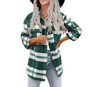 Haellun Camisa informal de manga larga con botones para mujer, mezcla de lana a cuadros, chaqueta, chuchas, forro polar verde con licencia oficial de star wars silent one crew., X-Large