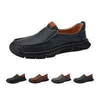 HäNde Free Casual Walking Zapatos Slip On Mocasines para hombre sin cordones Slip-On Zapatos de ocio Mocasines para hombre ligeros y cómodos zapatos de cuero genuino con tapa redonda, azul oscuro, 46