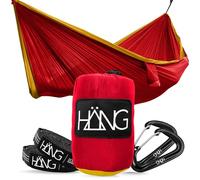 HÄNG - Hamac double en soie de parachute 300 x 170 cm Charge max. 200 kg Rouge & Or Suspension incluse