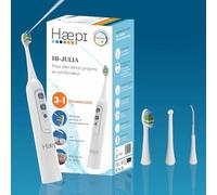 Haepi Julia - Cepillo de dientes eléctrico sónico 3 en 1 | Cepillado + Jet interdental + Descalcificación | 48.000 vibraciones/min | Recargable USB | Para encías sensibles y portadores de aparatos