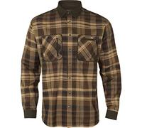 Härkila | Camisa Abotonada Pajala | Camisa de Franela Suave con Refuerzos en los Codos, el Cuello y los Puños | Ropa y Equipamiento de Caza Profesional | Calidad Escandinava | Beige w/Brown, 3XL