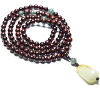 HAEUYA Cuentas de oración, pulseras de cuentas, 108 cuentas de oración de sándalo natural con colgante de jade, collar de cuentas budistas tibetanos, joyería(6mm)