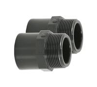 HAF® 2 conectores de PVC con rosca exterior de 50/63 mm x 1 1/2" | Manguito de transición de PVC gris para tuberías, tuberías o tuberías de piscina | Calidad: fabricado en Europa - Cantidad: 2