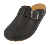 HAFLINGER Porto - Zuecos elegantes de piel, suela de goma y corcho, plantilla de látex, zapatillas unisex, Negro , 45 EU