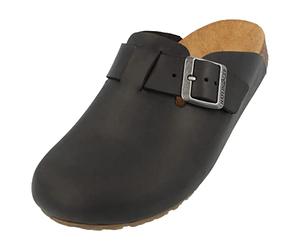 HAFLINGER Porto - Zuecos elegantes de piel, suela de goma y corcho, plantilla de látex, zapatillas unisex, Negro , 46 EU