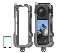HAFOKO Aleación de Aluminio Marco Jaula para Insta 360 X4 Metal Protector Jaula Carcasa Expansión Caja con Zapata Fría Compatible para Insta 360 X4 Accesorios con Lente Tapa + Pantalla Protecto