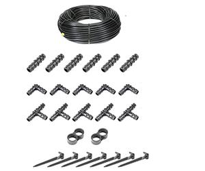 HaGa® Set de riego (50 m, manguera por goteo, 16 mm, sin compensación de presión, incluye accesorios)