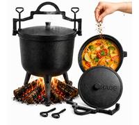 HAGE Caldero de gulash de hierro fundido de 8 l con tapa y patas de apoyo, Dutch Oven, olla para fogata para hoguera, barbacoa, camping, gulash húngaro, cazuela para estofado, sopa, carne y barbacoa