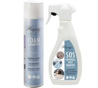 Hagerty Set de champú de espuma + limpiador de manchas SOS Spot Remover alfombras, spray y limpiador de espuma para alfombras y tejidos, eficaz limpiador de alfombras y spray para todas las telas