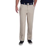 Haggar Cool Right Performance Flex Solid Classic Fit Flat Front Pant Pantalones de Tiempo Libre, Tanga, 42W x 30L para Hombre