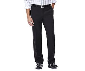Haggar ECLO Stria - Pantalón de Vestir para Hombre con Cintura expandible y Parte Delantera Plana, Negro, 34W/30L