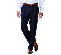 Haggar ECLO Vestido Cintura expandible y Frente Plisado Panteclo Stria Pantalón de Vestir, Azul Marino, 38W/32L para Hombre