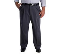 Haggar Iron Free Premium Khaki Classic Fit Pleat Front Expandable Waist Casual Pant (Regular and Big & Tall Sizes) Pantalones Informales, Gris Oscuro-BT, 46W x 30L para Hombre