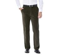 Haggar Men's 21 Wale Stretch Corduroy Expandable Waist Classic Fit Plain Front Pant, Military Green, 40x32