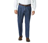 Haggar Men's Big and Tall B&t Stretch Denim Expandable Classic Fit Pleat Front Pant, Medium Blue, 54Wx32L