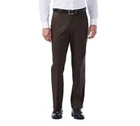 Haggar Men's Classic Fit Flat-Front Hidden Expandable Waistband Premium No Iron Khaki, 32W x 30L - Chocolate