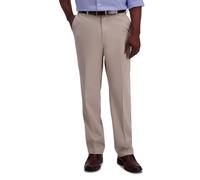 Haggar Men's Classic Fit Flat-Front Hidden Expandable Waistband Premium No Iron Khaki, 34W x 32L - Sand