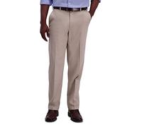 Haggar Men's Classic Fit Flat-Front Hidden Expandable Waistband Premium No Iron Khaki, 36W x 31L - Sand