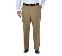 Haggar Men's Classic Fit Flat-Front Hidden Expandable Waistband Premium No Iron Khaki, 40W x 29L - British Khaki